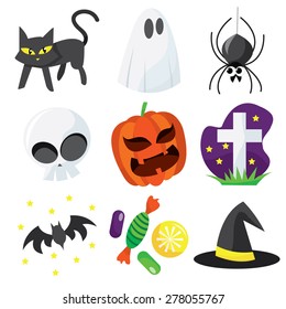 Cartoon Vector Illustration Cute Halloween Icons Stock Vector (Royalty ...