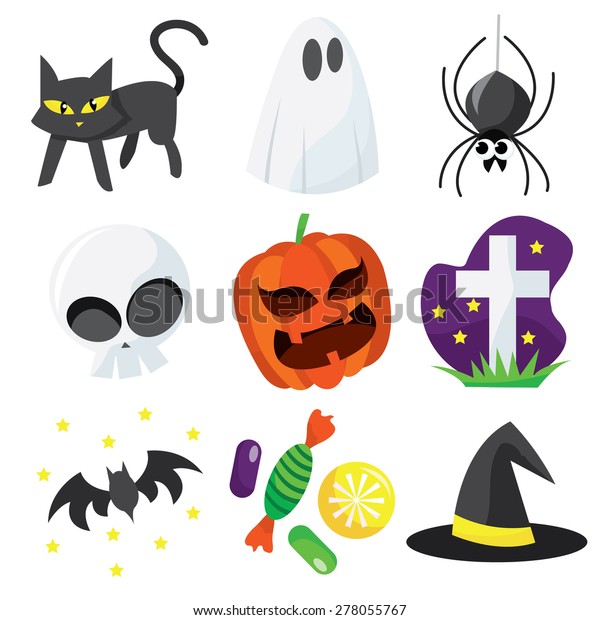 Cartoon Vector Illustration Cute Halloween Icons Stock Vector (Royalty ...