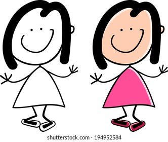 Cartoon Vector Illustration of Cute Happy Little Girl