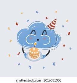Cartoon vector illustration of cute happy birthday card with fun happy magic cloud with Happy birthday celebrate