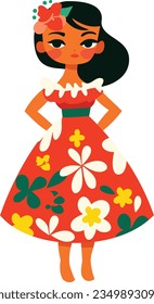 A cartoon vector illustration of cute happy hawaiian girl.