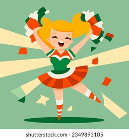 A cartoon vector illustration of cute happy blonde cheerleader girl.