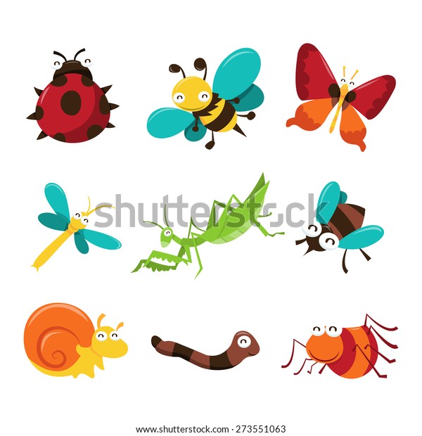 Cartoon Vector Illustration Cute Happy Bugs Stock Vector (Royalty Free ...