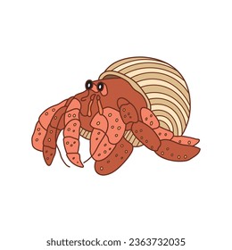 Ilustración del vector de dibujos animados lindo icono del cangrejo ermitaño aislado en fondo blanco