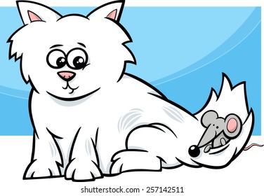 Cartoon Vector Illustration of Cute Kitten with Little Mouse