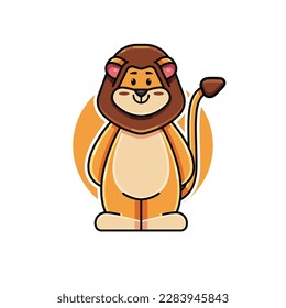 cartoon vector illustration of cute lion character standing, lion mascot logo