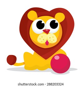 A cartoon vector illustration of a cute lion and a ball.