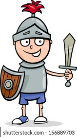 Cartoon Vector Illustration of Cute Little Boy in Knight Costume for Fancy Ball