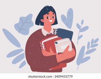 Dibujo vectorial de una linda niñita sosteniendo lectura de libros