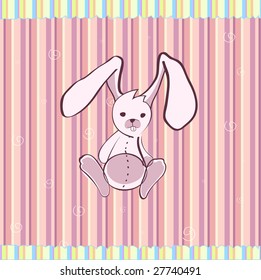 Cartoon vector illustration of Cute little bunny on the retro striped  background