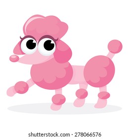 A cartoon vector illustration of a cute little pink poodle dog.