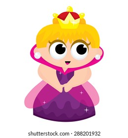 A cartoon vector illustration of a cute little pretty and happy queen.