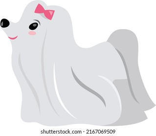 A Cartoon Vector Illustration Of A Cute Maltese Puppy Dog.