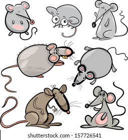 Cartoon Vector Illustration of Cute Mice and Rats Rodents Set