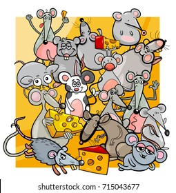 Cartoon Vector Illustration of Cute Mice and Rats Rodent Characters Group with Cheese
