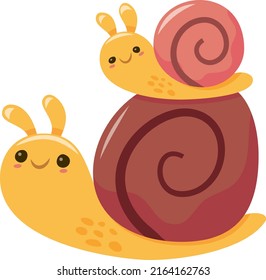 A cartoon vector illustration of a cute mom snail and its baby snail.