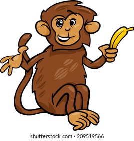Cartoon Vector Illustration of Cute Monkey with Banana
