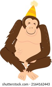 A cartoon vector illustration of a cute monkey wearing party hat.