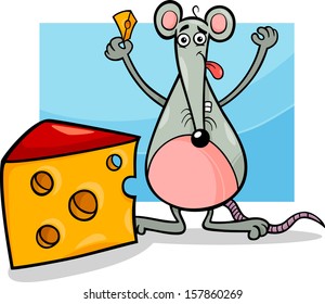 Cartoon Vector Illustration of Cute Mouse or Rat Rodent with Cheese