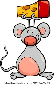 Cartoon Vector Illustration of Cute Mouse with Cheese