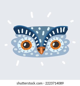 Cartoon vector illustration of cute owl face with yellow