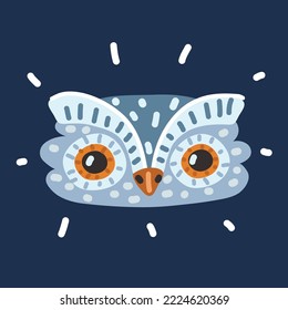 Cartoon vector illustration of Cute Cartoon Owl face over dark background