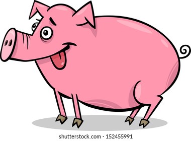 Cartoon Vector Illustration of Cute Pig Farm Animal