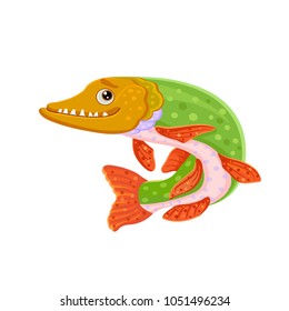 Cartoon vector illustration of cute pike