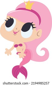 A cartoon vector illustration of a cute pink mermaid princess.