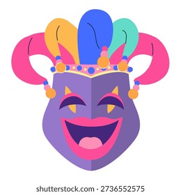 Cartoon vector illustration of a cute pink and purple carnival mask isolated on white background. Clip art for carnival events, masquerade themes, party promotions, festival and decoration