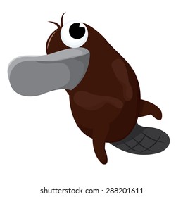 A cartoon vector illustration of a cute platypus swimming.