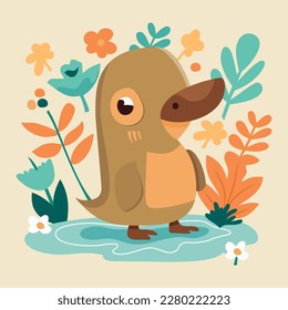 A cartoon vector illustration of a cute playtpus.