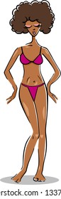 Cartoon Vector Illustration of Cute Pretty Woman in Bikini or Swimsuit or Bathing Costume