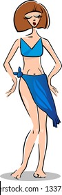 Cartoon Vector Illustration of Cute Pretty Woman in Bikini or Swimsuit or Swimwear