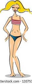 Cartoon Vector Illustration of Cute Pretty Woman in Bikini or Swimsuit or Swimwear