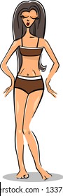 Cartoon Vector Illustration of Cute Pretty Woman in Bikini or Swimsuit or Bathing Suit