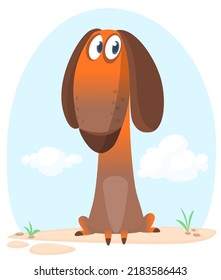 Cartoon Vector Illustration of Cute Purebred Dachshund Dog. Isolated on white background