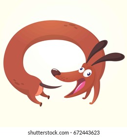 Cartoon Vector Illustration of Cute Purebred Dachshund. Dog running for his tail image. Design for icon, logo, emblem or sticker