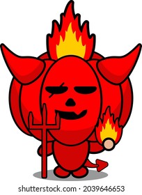 Cartoon, Vektorgrafik süßer, roter Teufel Kürbis-Maskottchen-Charakter mit Feuer