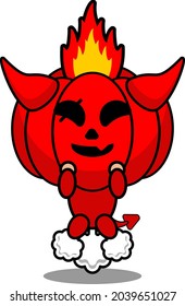 cartoon vector illustration of cute red devil pumpkin mascot character fart