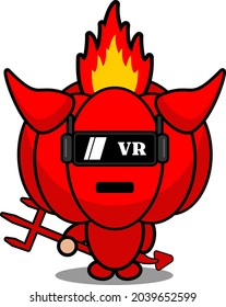 Karikatur, Vektorgrafik süßer, roter Kürbis-Maskottchen mit Virtual-Reality-Brille