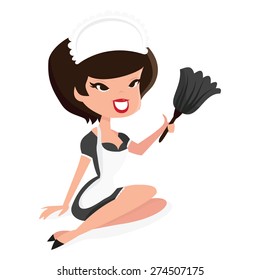 A cartoon vector illustration of a cute retro french maid pinup girl.