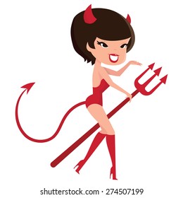 A cartoon vector illustration of a cute retro devil pinup girl.