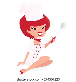 A cartoon vector illustration of a cute retro chef pinup girl.