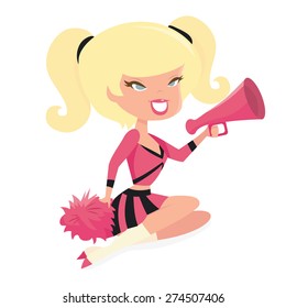 A cartoon vector illustration of a cute retro cheerleader pinup girl.