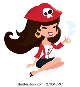 A cartoon vector illustration of a cute retro pirate girl.