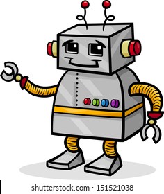 Cartoon Vector Illustration of Cute Robot or Droid