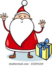 Cartoon Vector Illustration of Cute Santa Claus Christmas Character with Present or Gift