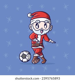 Dibujo vectorial de la Cute Santa Claus jugando al fútbol. Ilustración de mascota de Santa Claus.