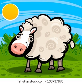 Cartoon Vector Illustration of Cute Sheep Livestock Animal on the Farm